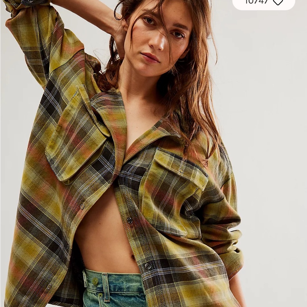 We The Free Izzy  Flannel Cargo Plaid Button-Down Shirt/ Jacket/Shacket
